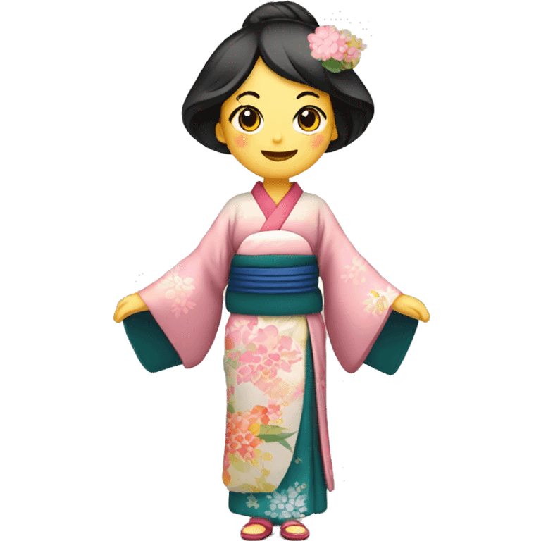 Femme en kimono traditionnel japonais entrain de danser emoji