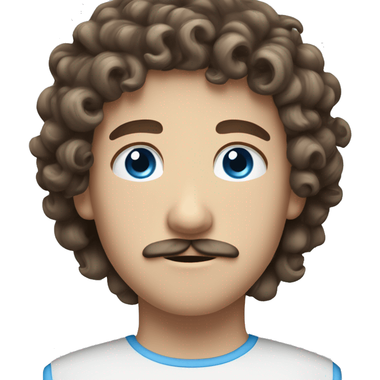 Caucasian Curly, brunette haired boy with moustache with blue eyes  emoji