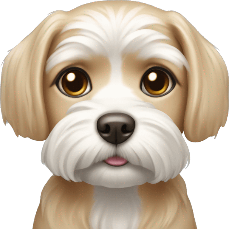 Caramel maltese with blue eyes and pink nose emoji