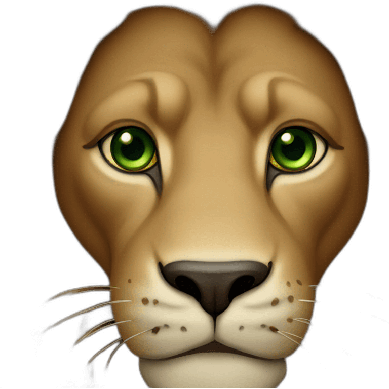 brown lion with a dark brown mane and green eyes emoji