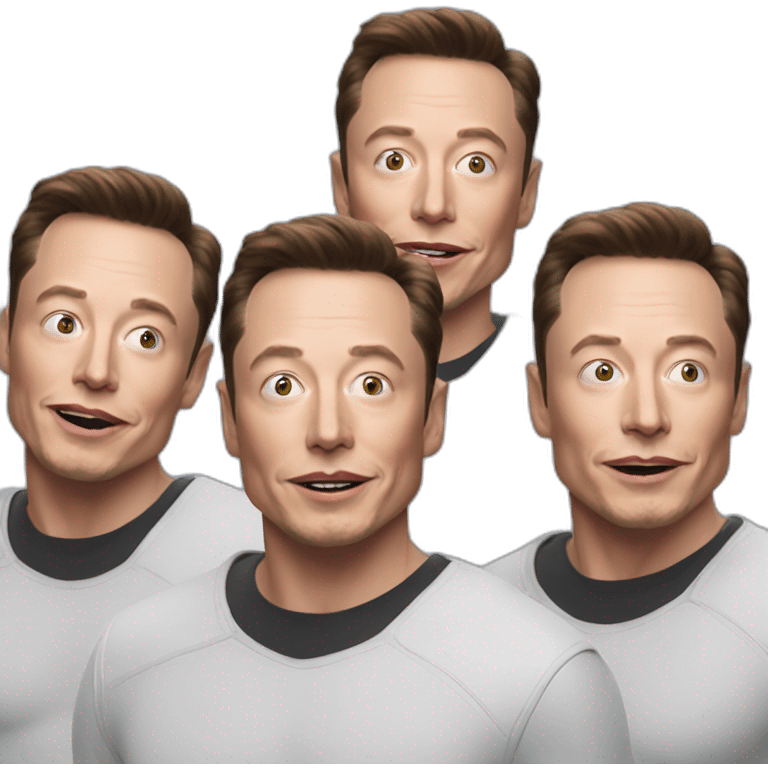 Elon musk with his clones doing the Spiderman meme emoji