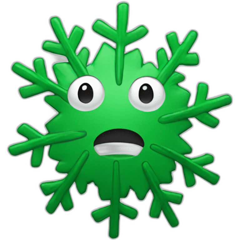 Green snowflake with a grey face on top emoji