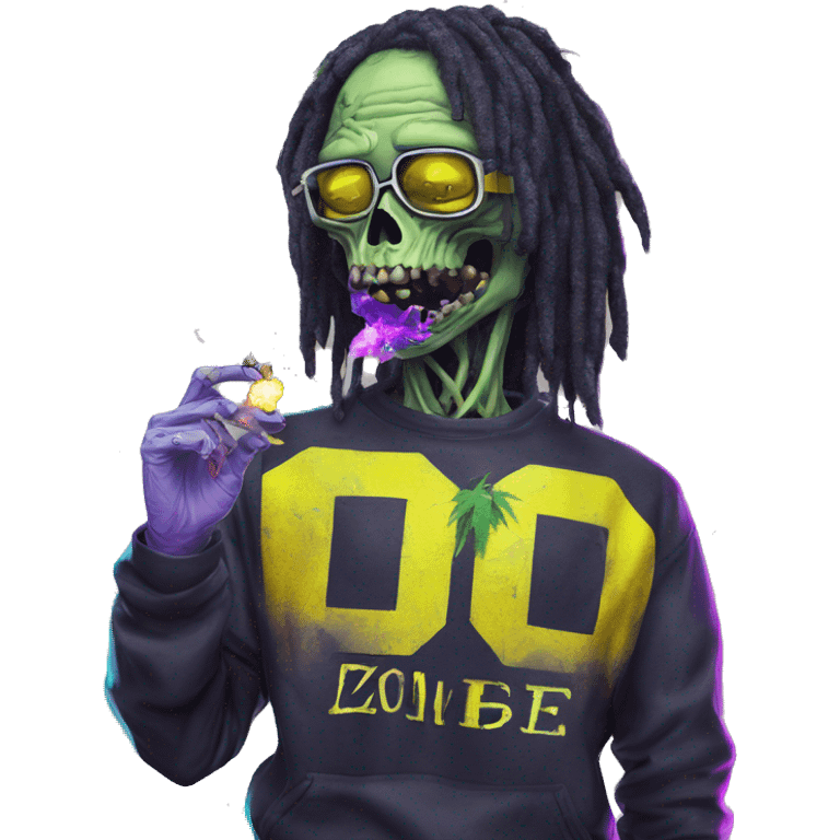 420 .Zombie_ Vaporwave black holographic oilslick zombie smoking yellow caution tape hemp leaves hemp plants emoji