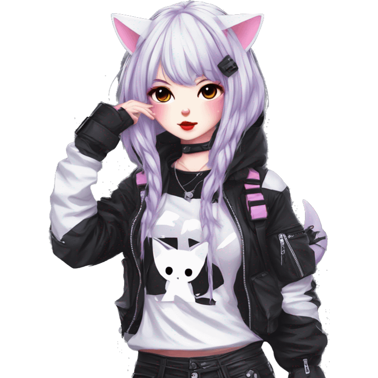 Edgy Kawaii Cute Cool Cartoon Anime Punk Techwear Gothic Catgirl emoji