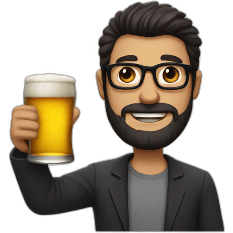 Man With black glasses, Brown hairs and Henriquatre beard, who hold a Beer in the Hand and makes cheers  emoji