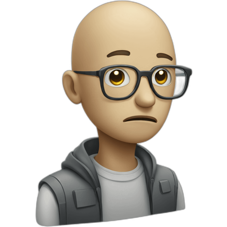 Bald sad robot man with glasses emoji