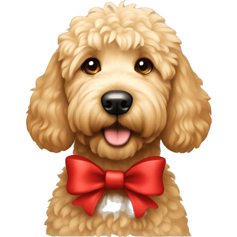 Golden doodle with red  bow  emoji