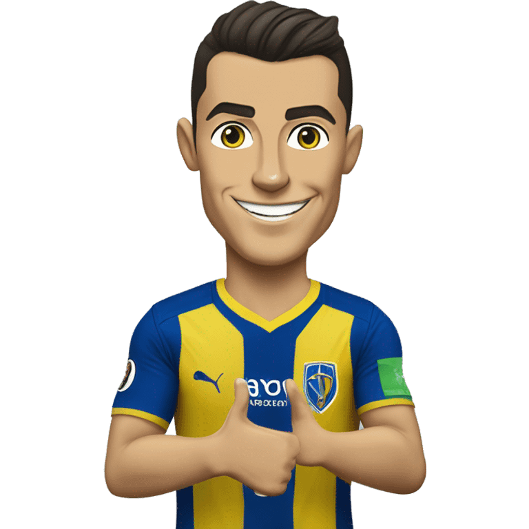 cartoonized Cristiano Ronaldo in Al Nassr jersey shows thumbs up emoji