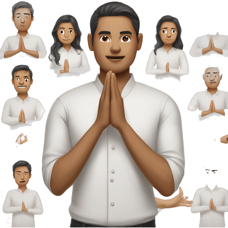 asia man white shirt anjali mudra emoji