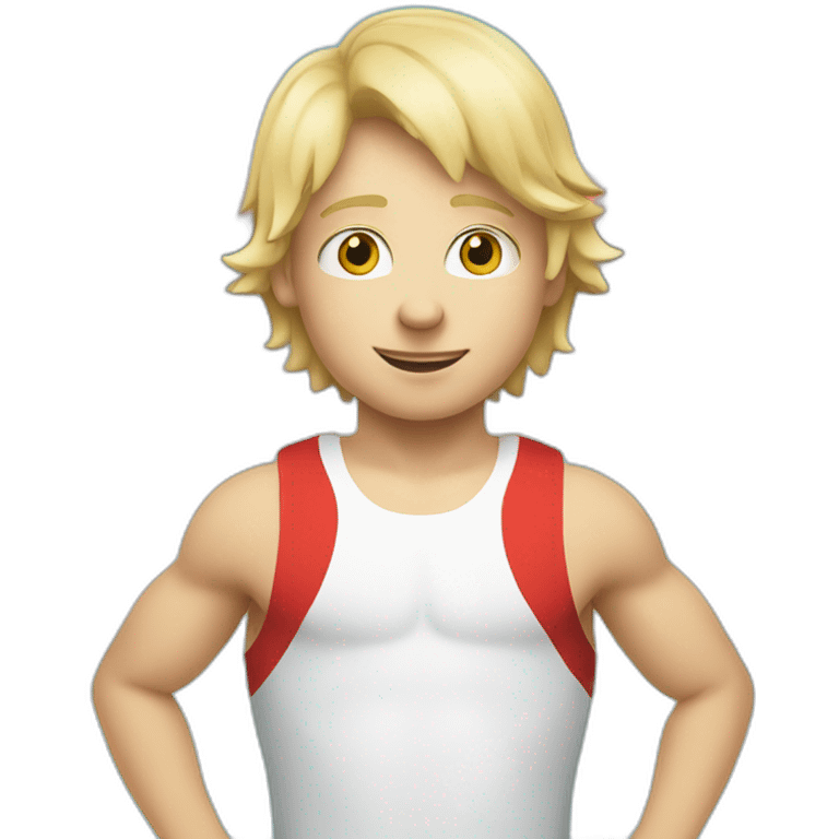 blonde boy in red and white tank top at swimming pool emoji