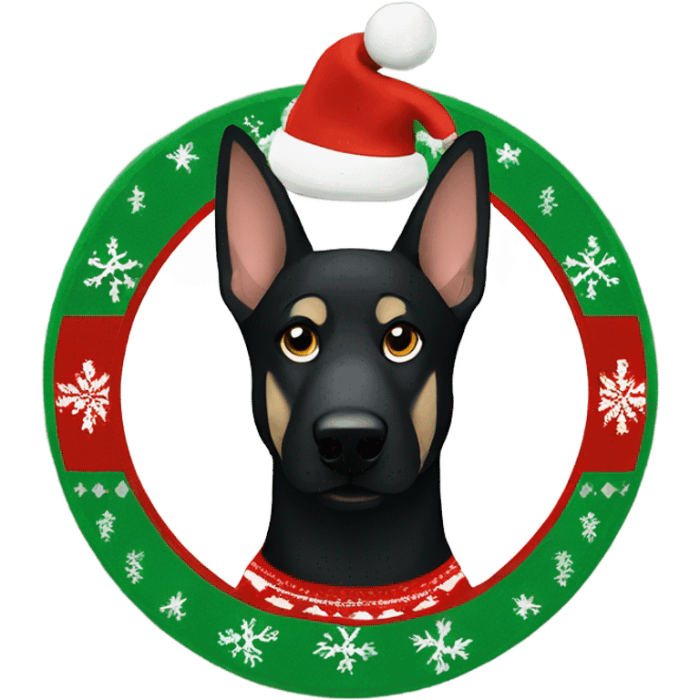 Black German Shepherd wearing Christmas sweater emoji