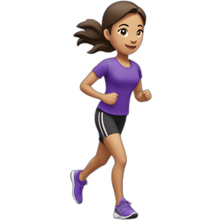 Girl Runner in purple T-shirt and swan logo emoji