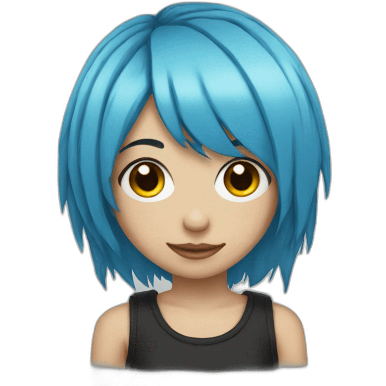 Emo girl with choppy blue hair side bangs emoji