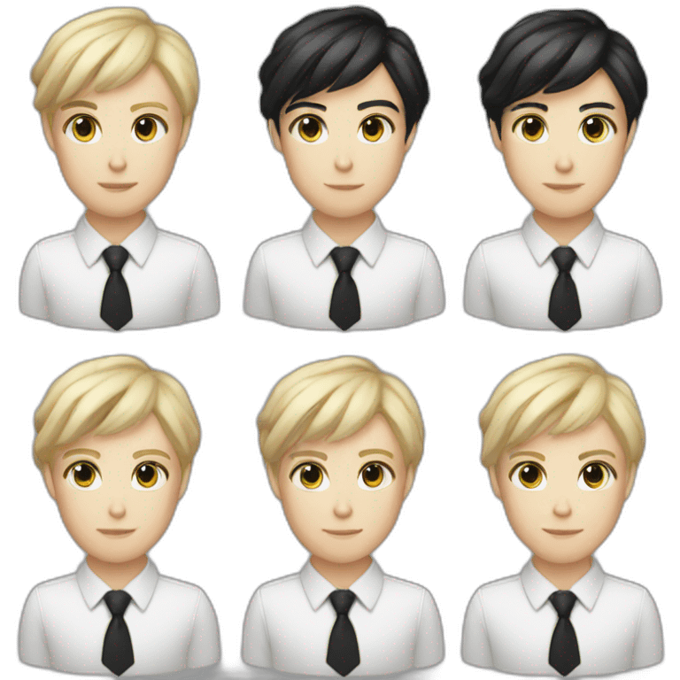 androgynous white boy bang black hair white short black tie emoji