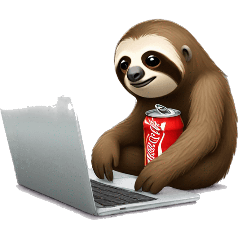 tired sloth with coca cola can and laptop emoji