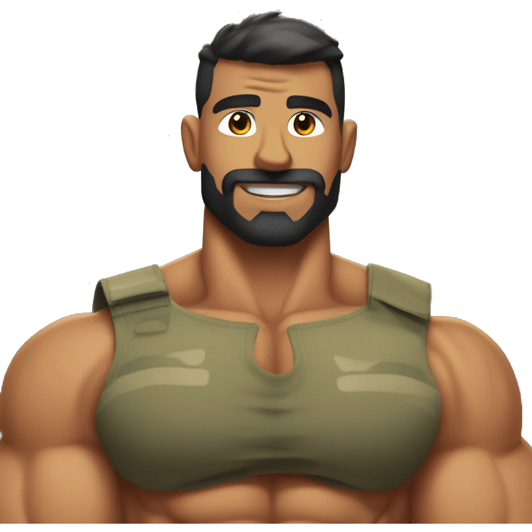 Shirtless Bodybuilder hairy biceps with military haircut  emoji