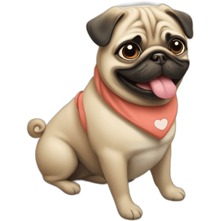 Pug in a beach smiling with heart eyes emoji