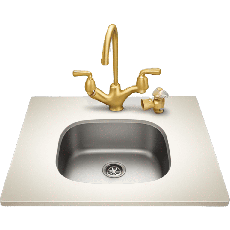 Realistic gold kitchen sink with faucet. emoji