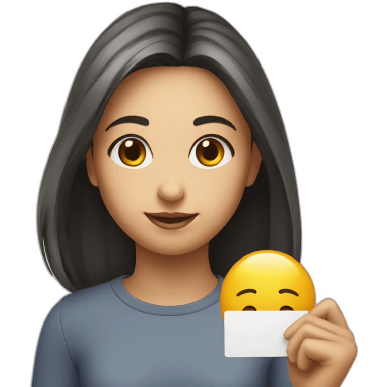 Girl holding card with ty on it emoji