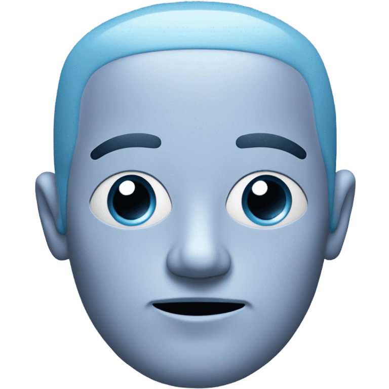 Light blue man with rectangular body parts and a cubic head and who also has a small black mouth with a pink tongue  and dot black eyes emoji