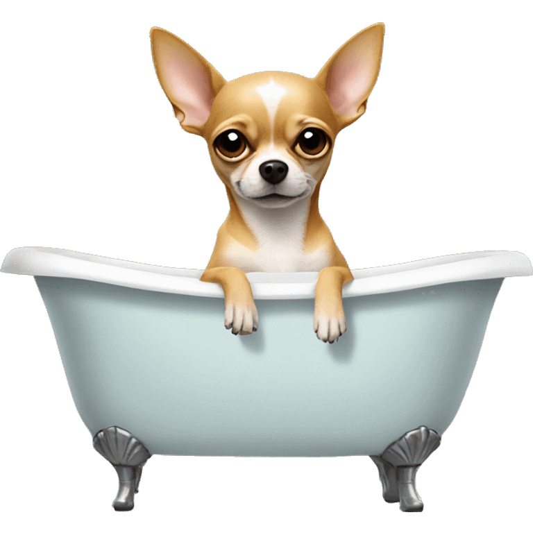 A Chihuahua smoking a cigarette in a bathtub emoji