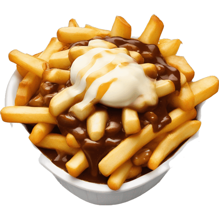 “Quebec poutine with crispy fries, melted white cheese curds, and rich brown gravy.” emoji