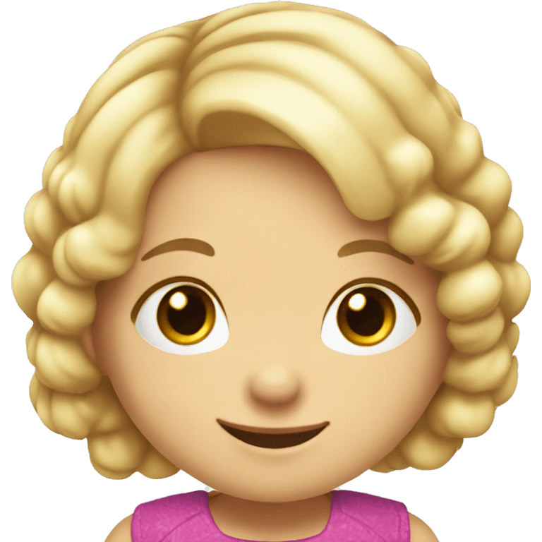 Emoji of a small white girl, 5 years old, with light hair. She has a cheerful expression and is wearing a colorful dress emoji