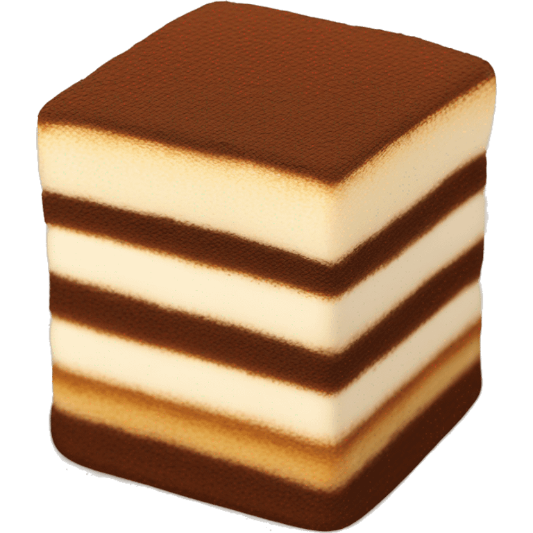 a perfectly square tiramisu, with only cocoa dusting on top, not on a plate.  emoji