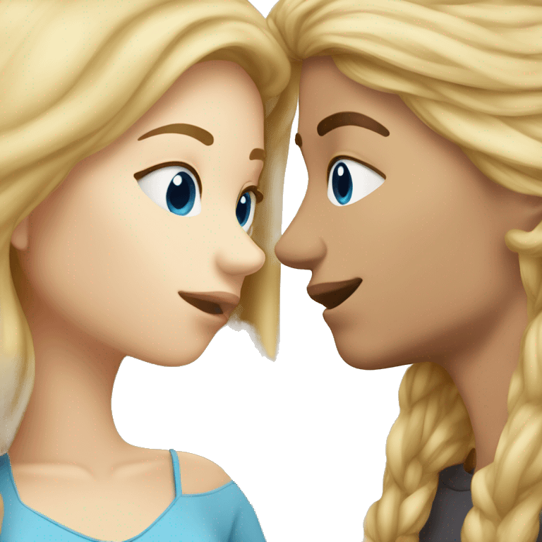 Blonde hair girl with blue eyes kissing brown hair boy emoji