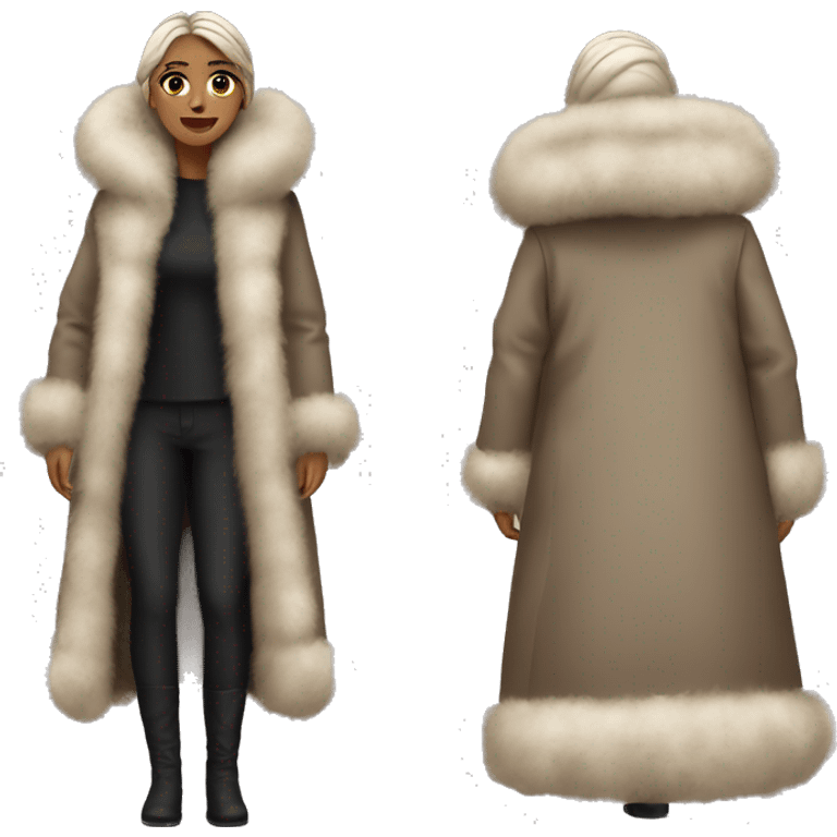 Woman wearing big full length fur coat emoji