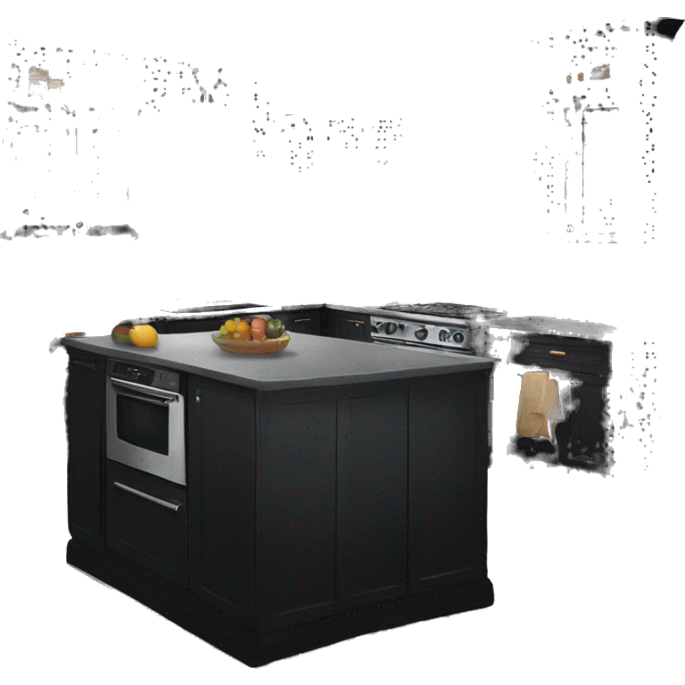 Isolated full body Realistic black kitchen range with cabinets and counters emoji