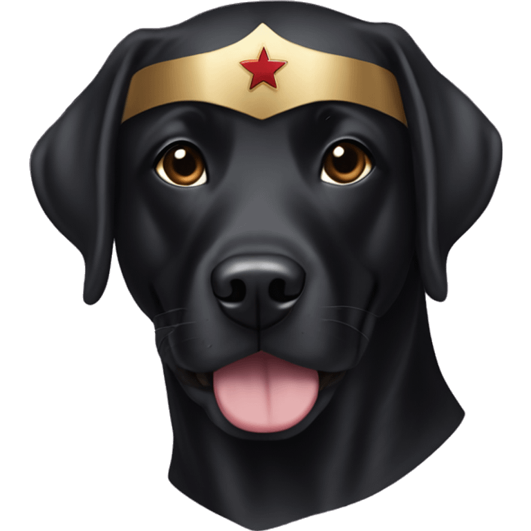 black lab wearing a superwoman mask emoji