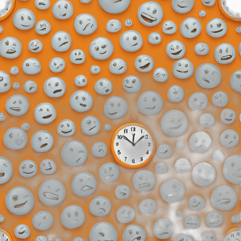 orange clock with eyes and mouth smiling emoji