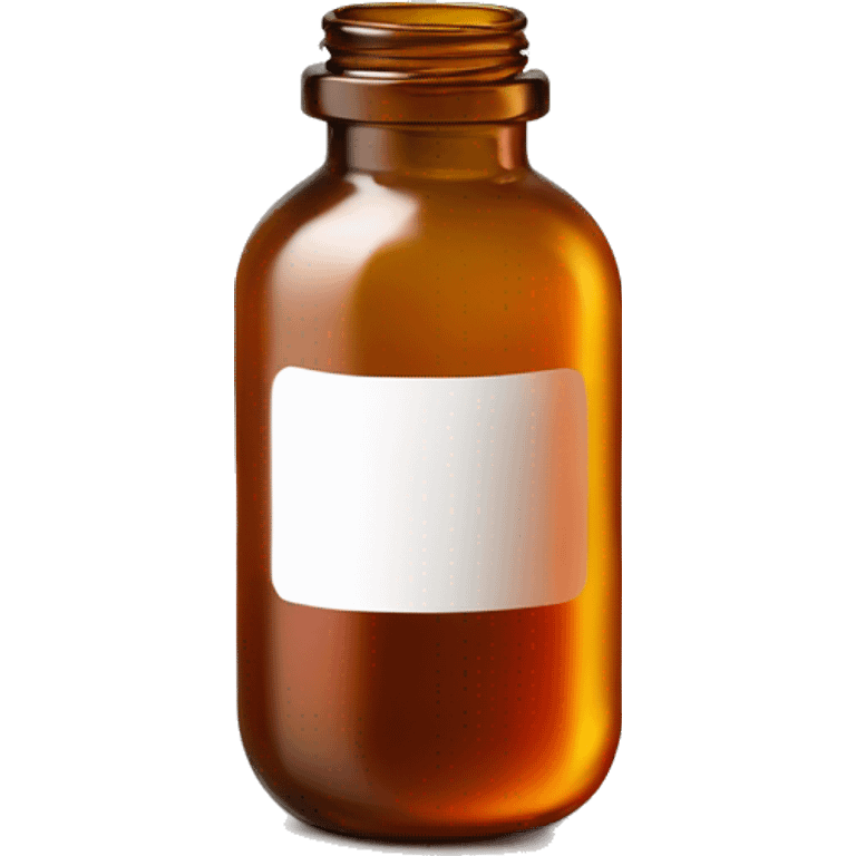 Singular Amber colored pill bottle with a plain white label filled halfway with liquid emoji