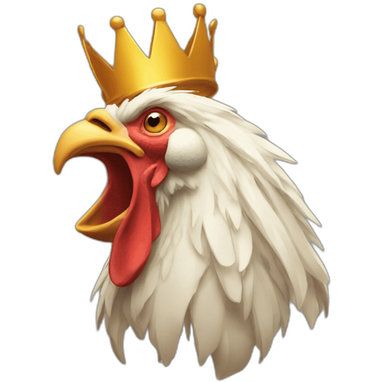 howling rooster with a crown on its head emoji