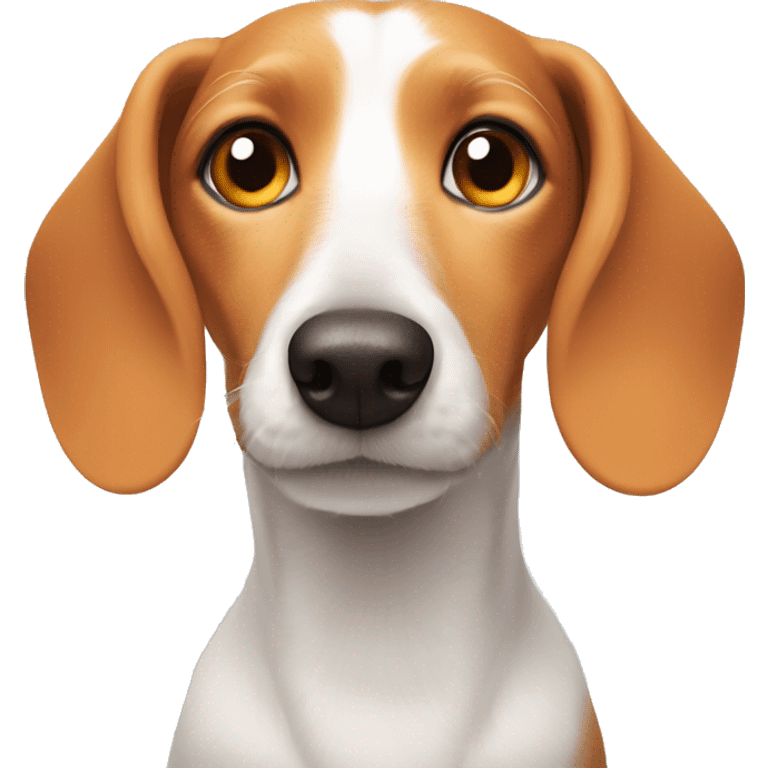 White dachshund with orange fur around her eyes and ears like a beagle  emoji