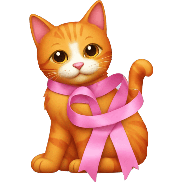 Pink ribbon with orange cat emoji