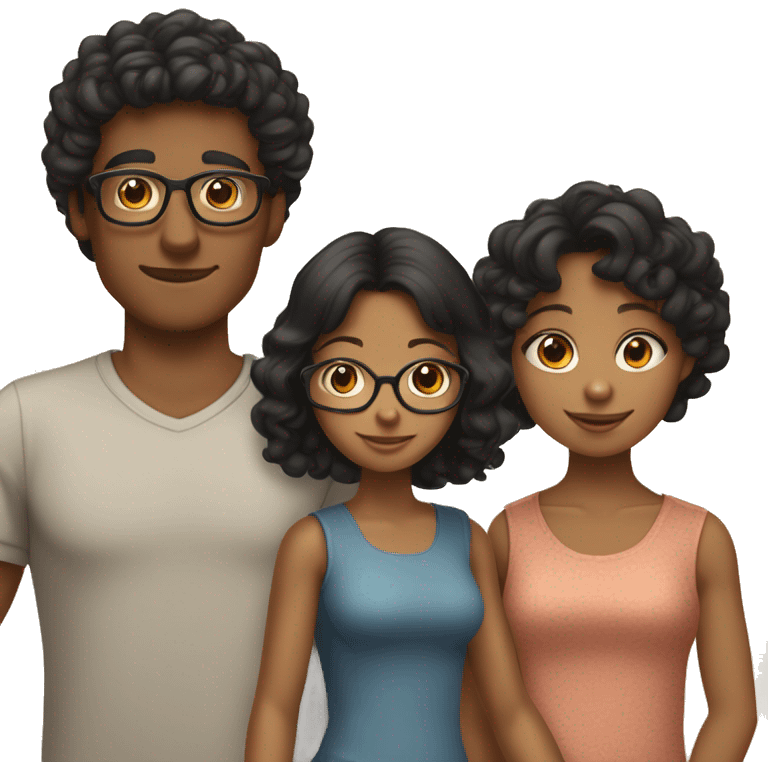 Family of 3; MOM IS A TAN SKIN GIRL, with LONG WAVY BLACK HAIR and BANGS; DAD IS A LIGHT BROWN SKIN BOY, GLASSES, with SHORT STRAIGHT BLACK HAIR; YOUNG GIRL IS A TAN SKIN GIRL, with LONG BROWN CURLY HAIR emoji