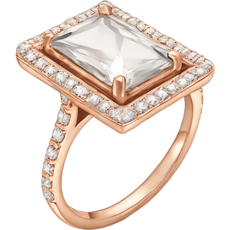 Rose gold engagement ring with small diamonds surrounding the big rectangle one  emoji