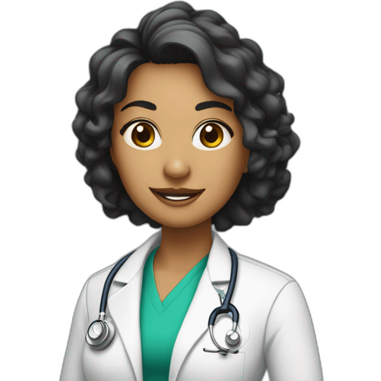 DOCTORA PIEL BLANCA CON PELO CON RULOS NEGROS LARGOS emoji