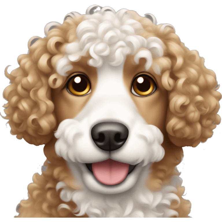 light brown and white curly hair dog emoji