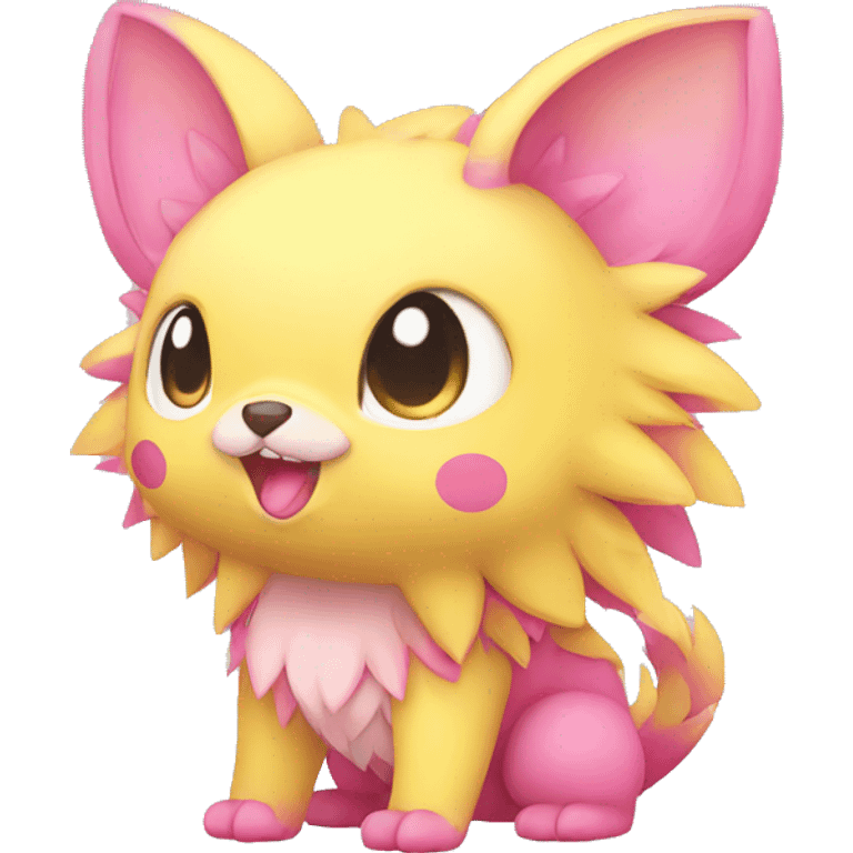 Cute cool yellow pink animal hybrid Fakemon full body emoji