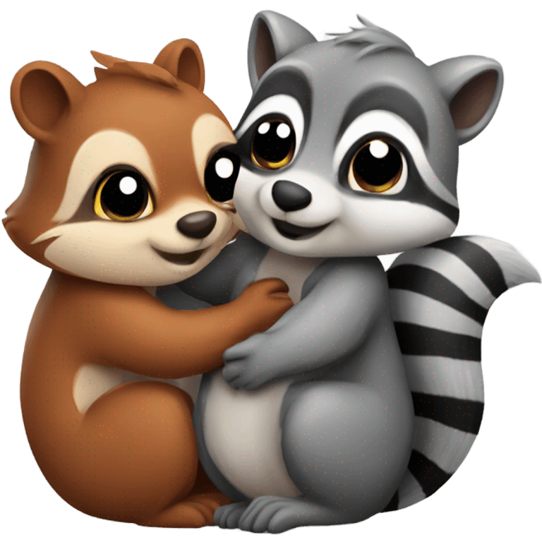 Squirrel and raccoon hugging emoji