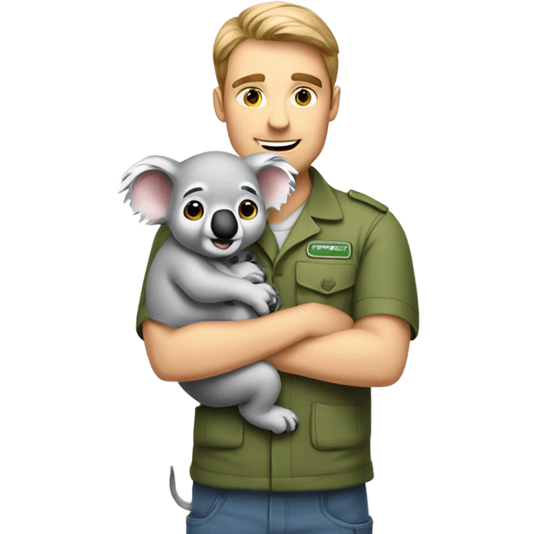 Caucasian male zookeeper holding cute koala emoji