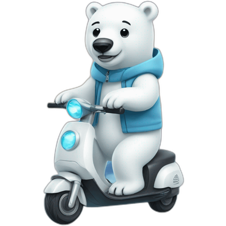 Polar bear wearing hoodie and cap on electric scooter emoji