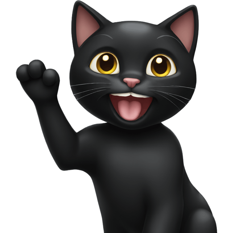 Black cat waving hello emoji