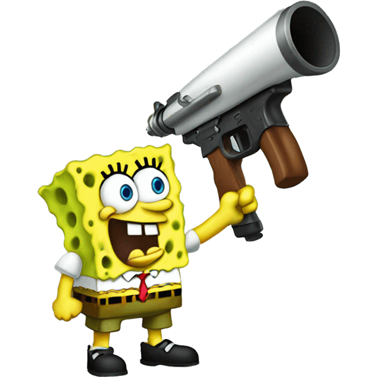 SpongeBob holding a T-Shirt gun  emoji