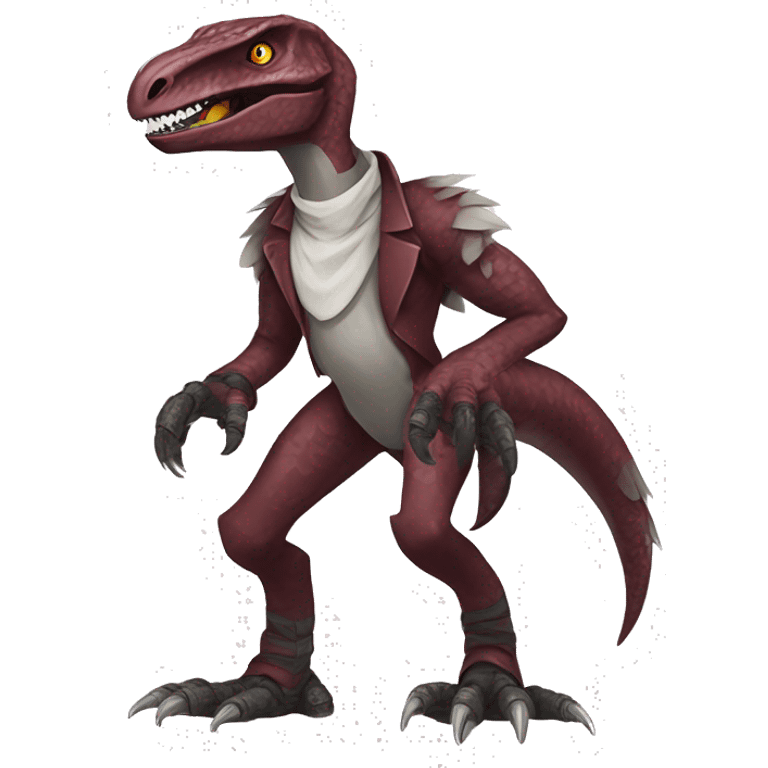 Maroon edgy badass modern handsome velociraptor-Digimon, full body emoji