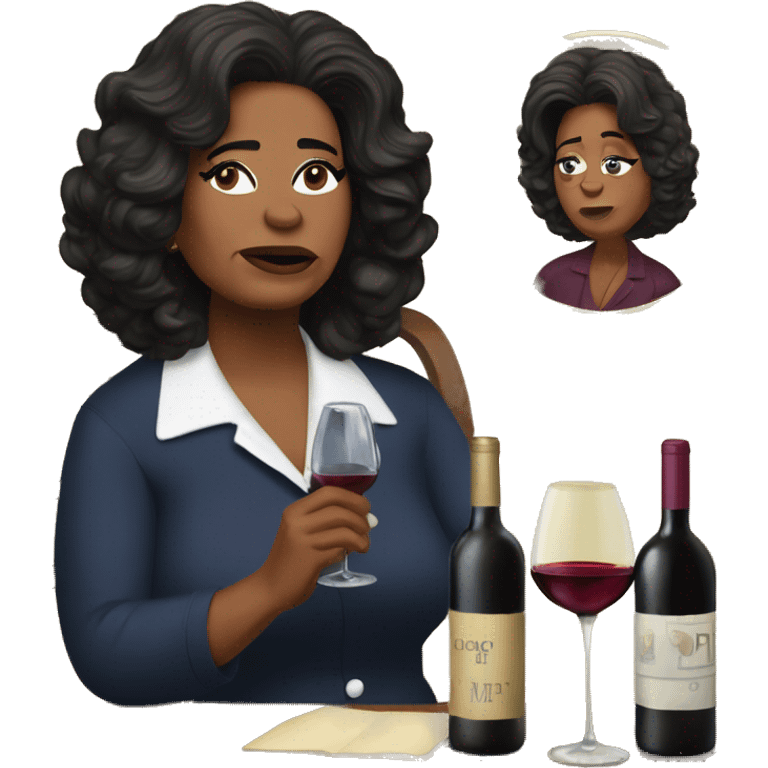 Oprah Winfrey sad drinking a bottle of wine while watching Dr Phil emoji