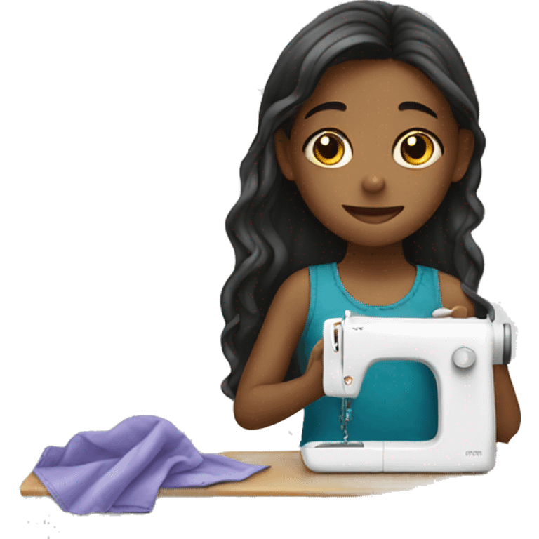 White little girl sewing clothes emoji